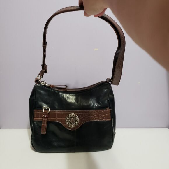 Giani Bernini Black Brown Patent Leather Hand Bsg Purse 8"×10"×3.5" - Picture 5 of 8